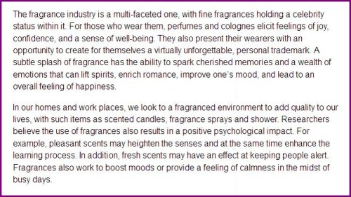 Fragrance Industry Stated Benefits